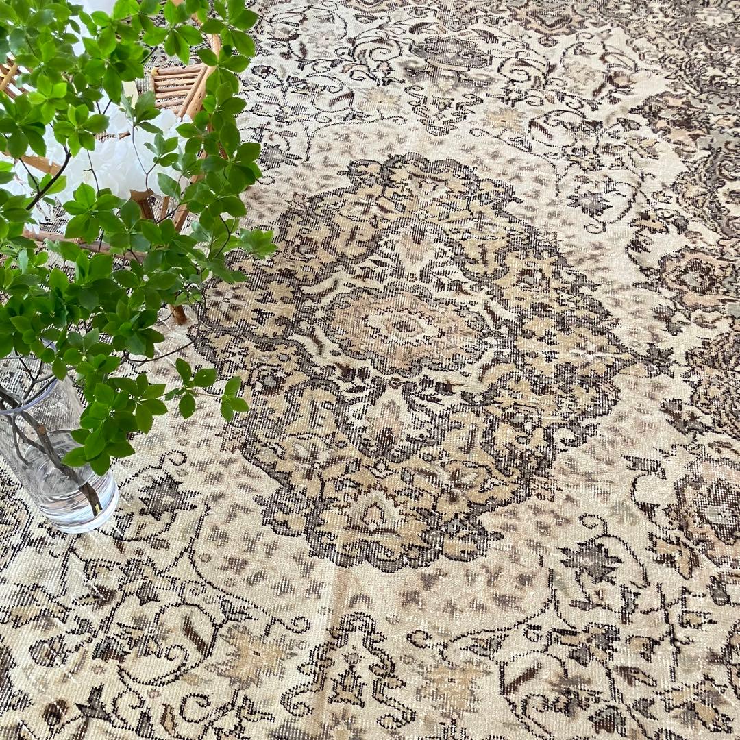 超大判168.5×276アンティークベージュ　メダリオン　トルコヴィンテージラグ
