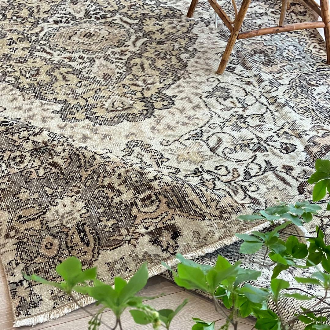 超大判168.5×276アンティークベージュ　メダリオン　トルコヴィンテージラグ