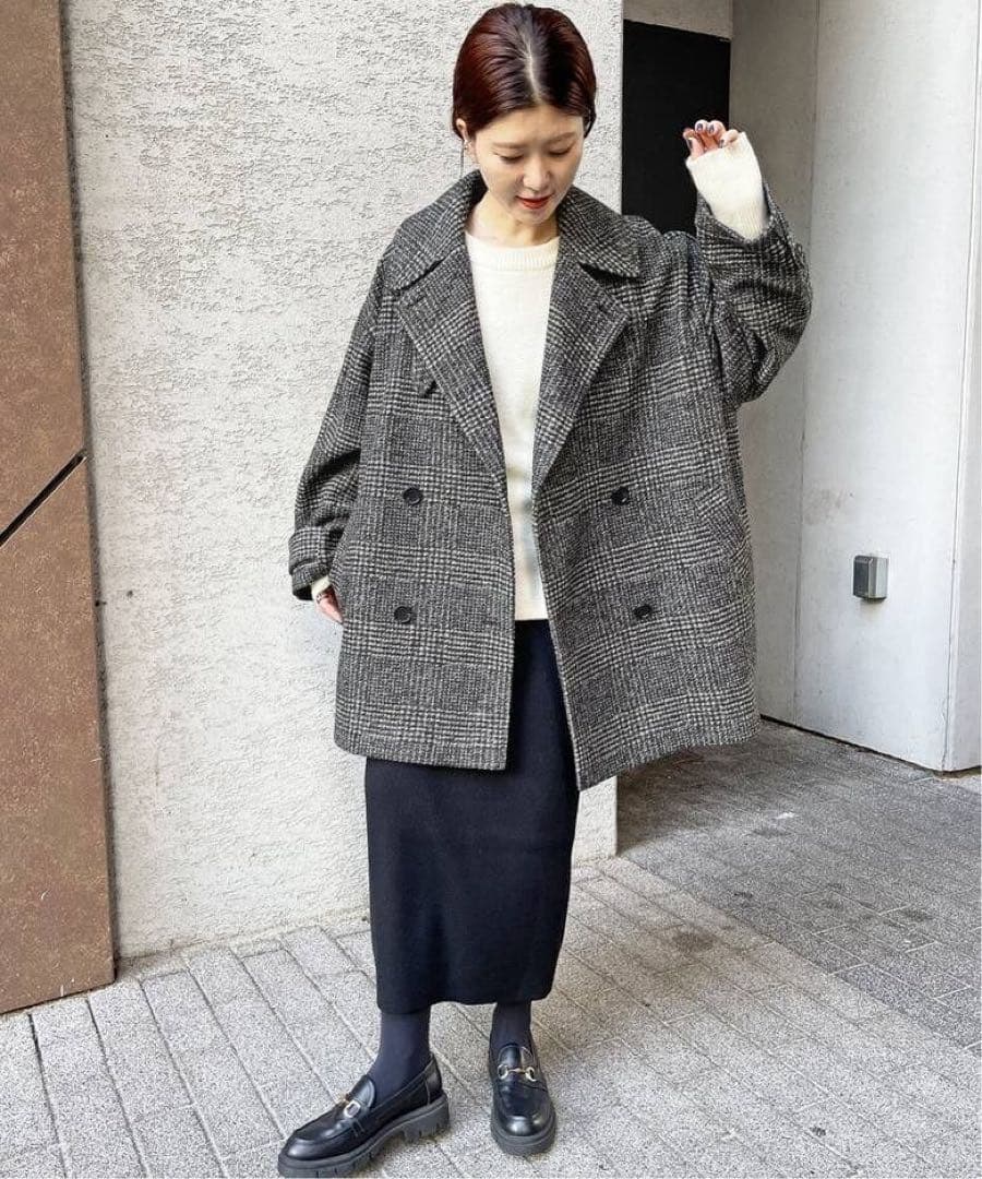 【Spick&Span】　Wスライバーチェックハーフコート