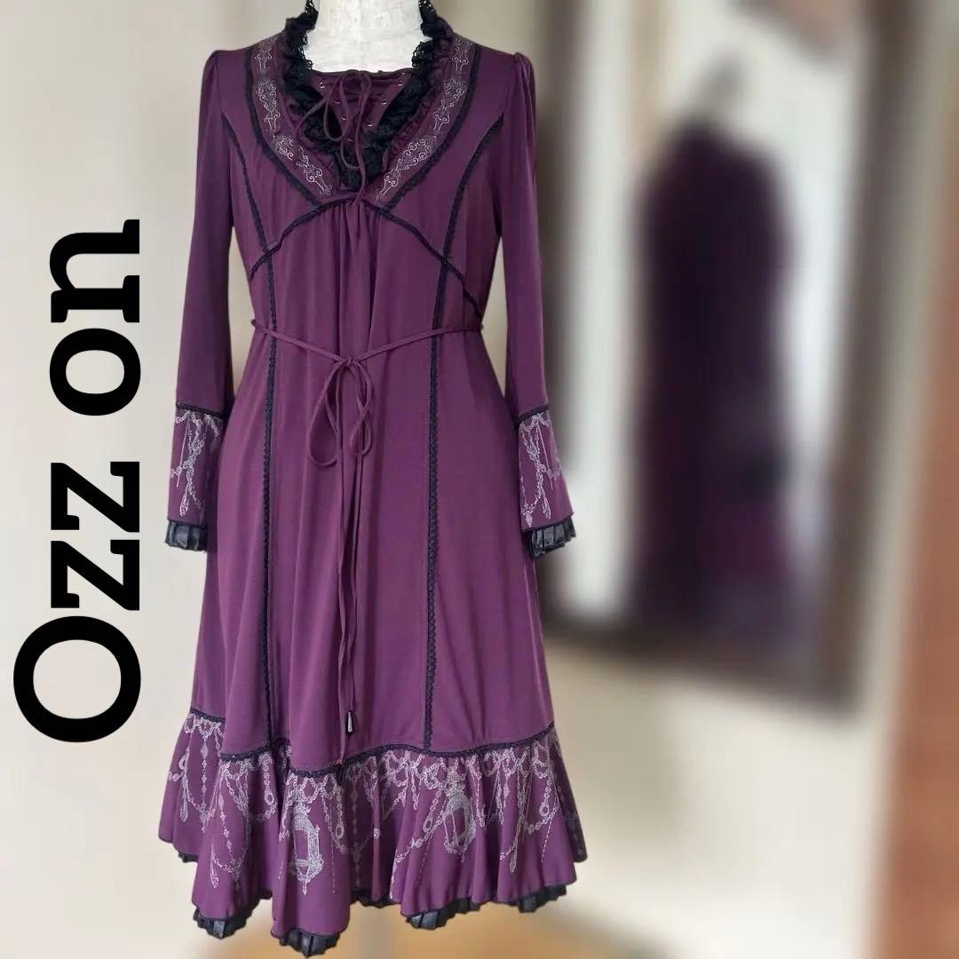 OZZ ONESTE パープル レースアップひざ丈ワンピース［商品番号3］