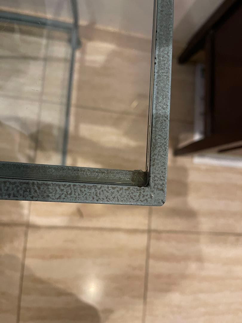 フランス製　アンティークグリーンのアイアンとガラスのサイドテーブル