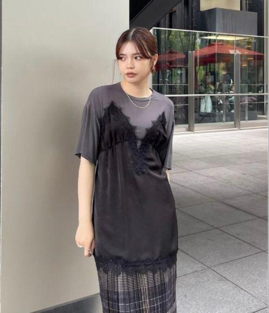 トップス Ameri MEDI SATIN DOCKING TUNIC TEE