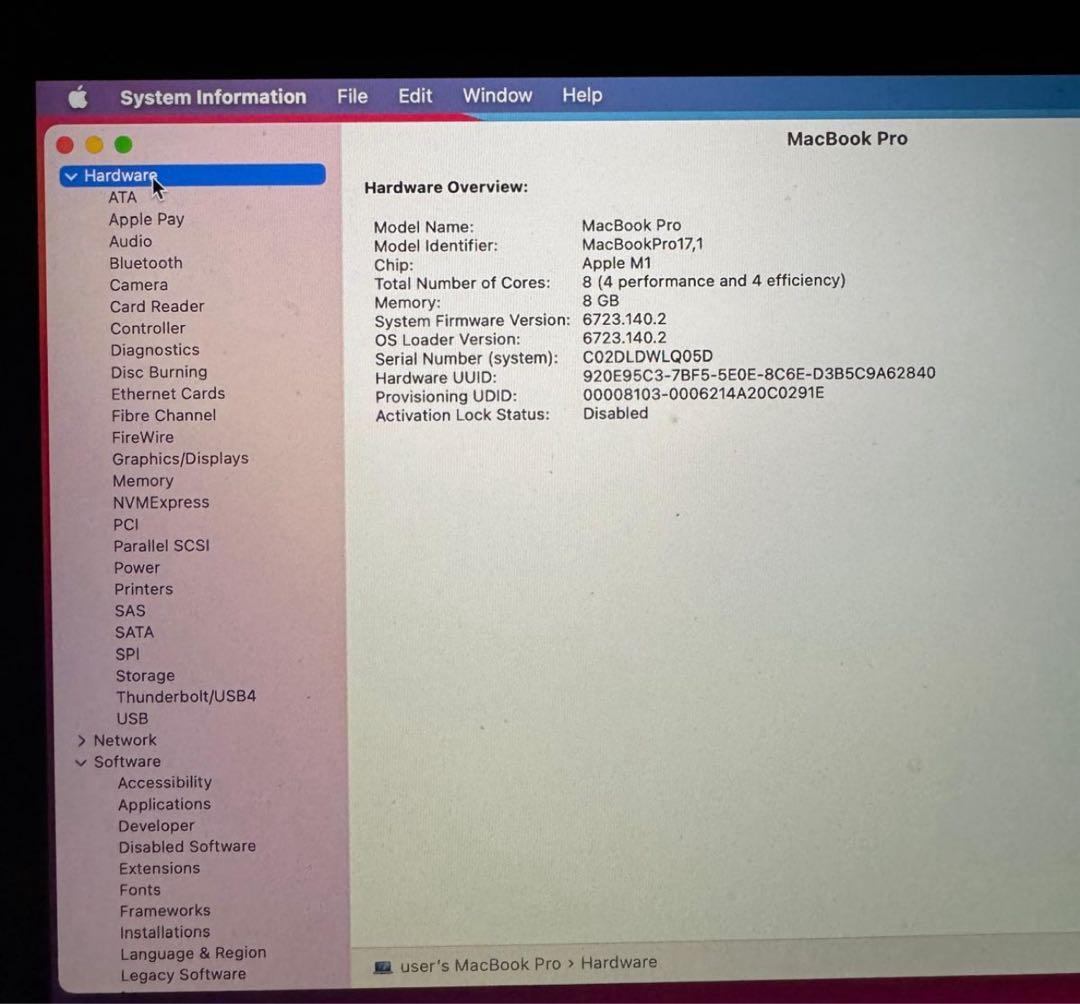 Apple MacBook Pro 13 M1 2020 バッテリー状態100%