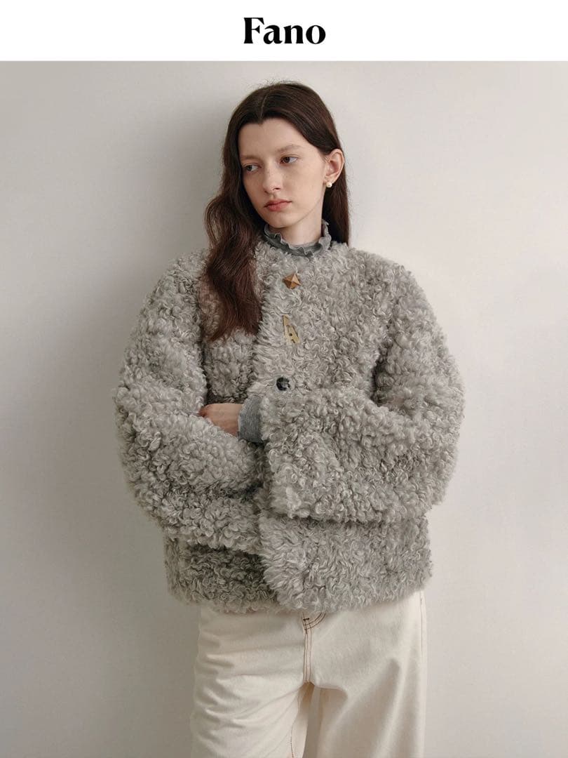 即購可Fano studios カラフルボタン ノーカラー ボアショートコート