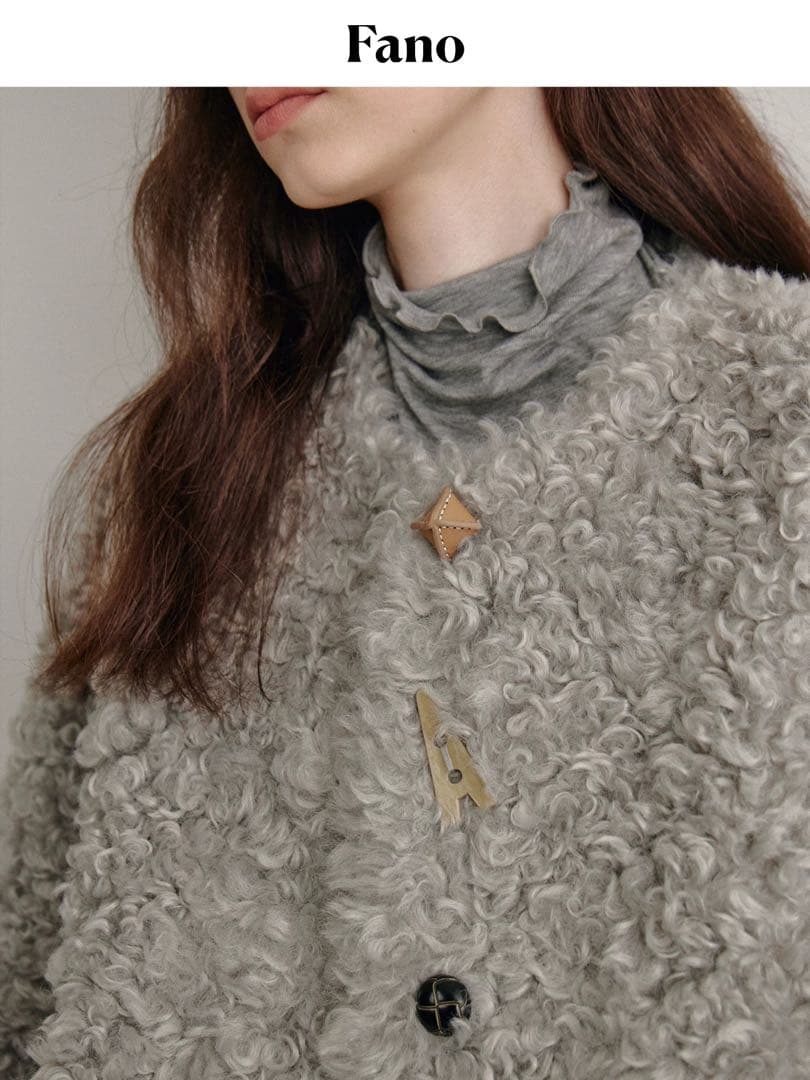 即購可Fano studios カラフルボタン ノーカラー ボアショートコート