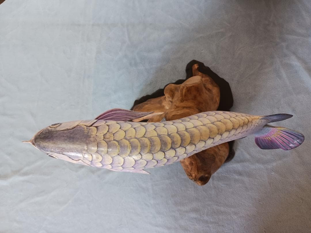 熱帯の魚、木製、紫と青のグラデーション 約30cm