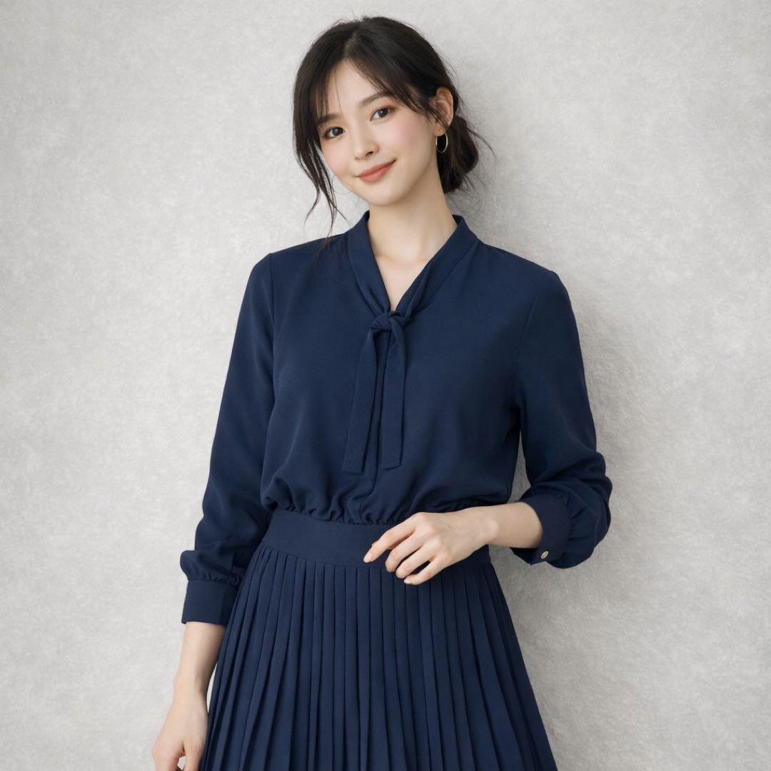 未使用級 ANAYI アナイ　クレープジョーゼットプリーツワンピース　Mサイズ