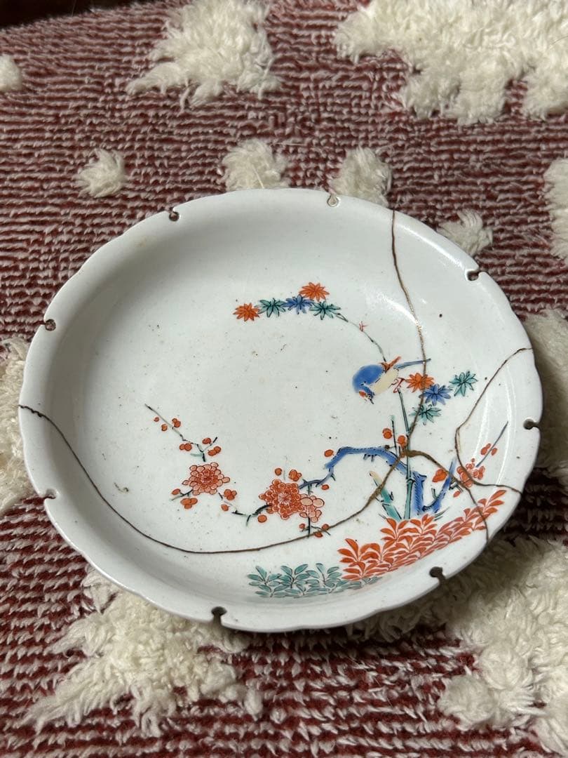 古伊万里　柿右衛門様式　皿　金継ぎあり