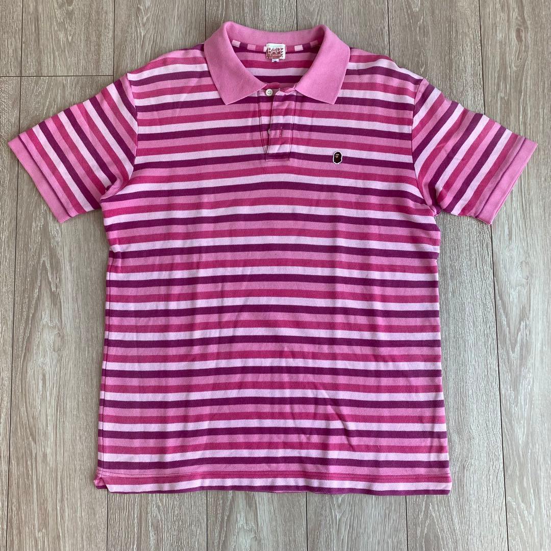 初期 BAPE 00s ボーダー ポロシャツ a bathing ape L