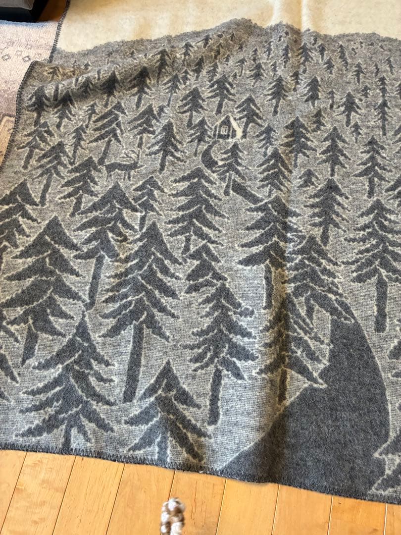 美品KLIPPAN✕mina perhonen 　ウールブランケット　グレー