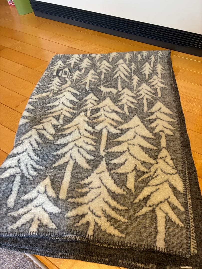 美品KLIPPAN✕mina perhonen 　ウールブランケット　グレー