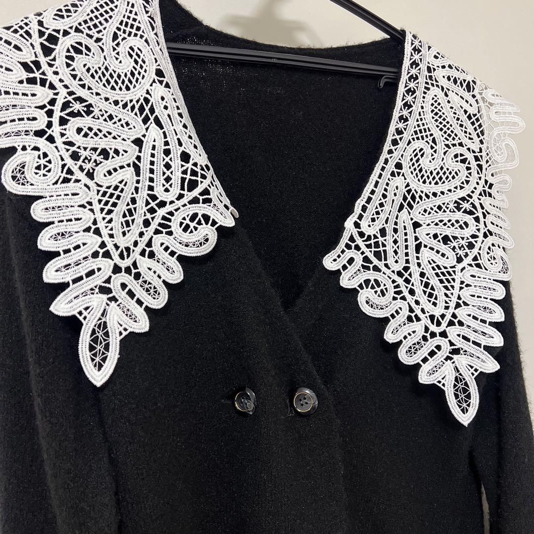 Acka lace collar knit cardigan ブラック