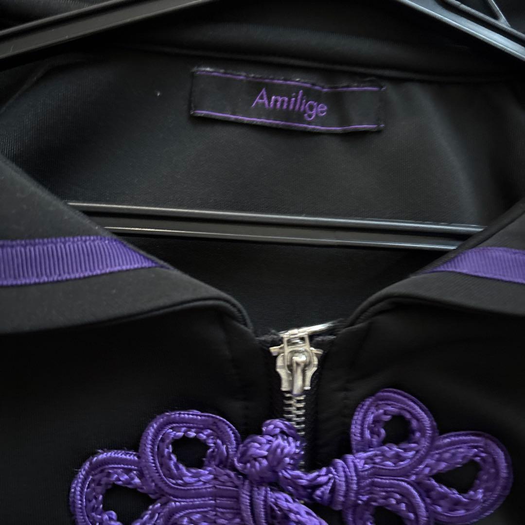 Amilige チャイナボタン付き配色セーラーZIPパーカー