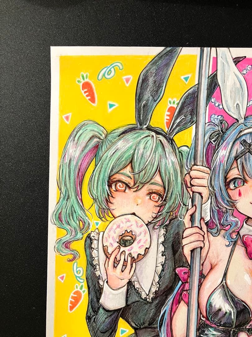 手描きイラスト　色鉛筆画　初音ミク