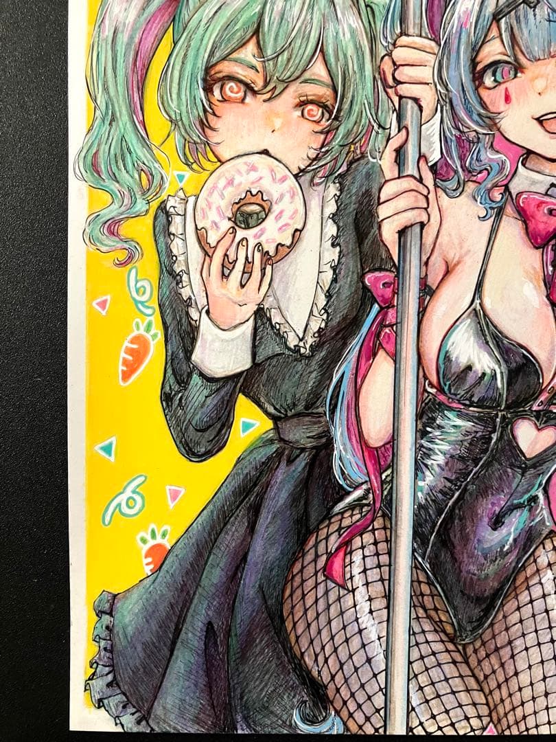 手描きイラスト　色鉛筆画　初音ミク