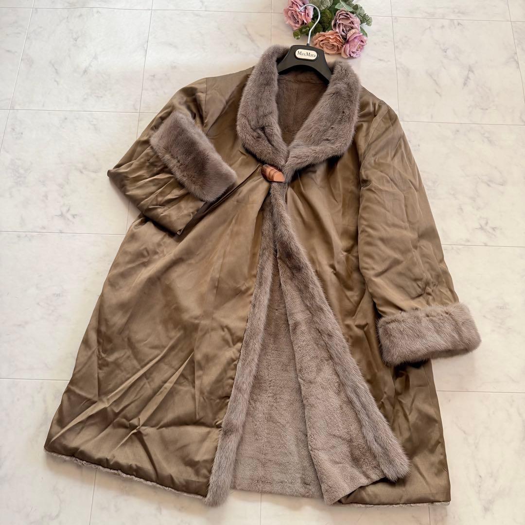 希少 メンズ 染めミンク トリミング シェアード リバーシブルファーコート 毛皮