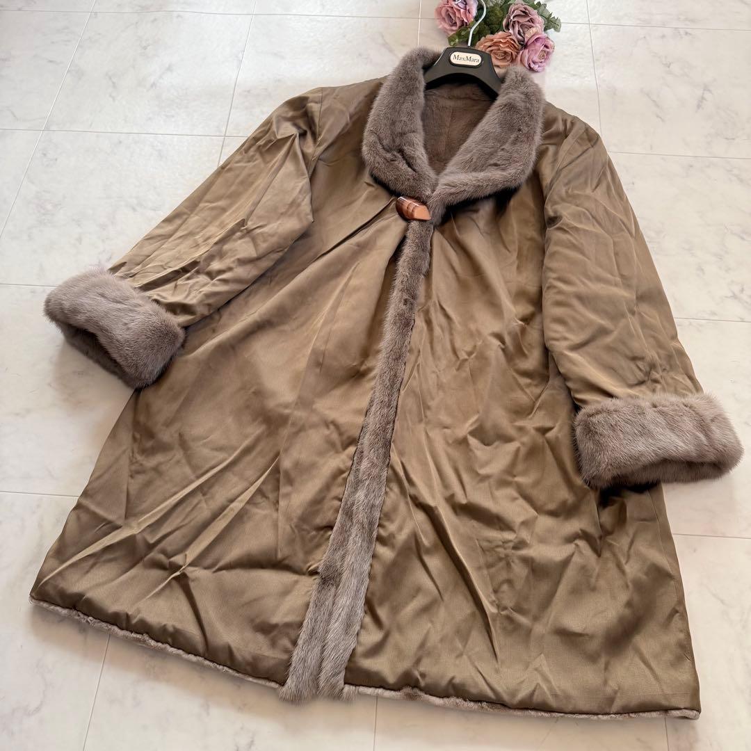 希少 メンズ 染めミンク トリミング シェアード リバーシブルファーコート 毛皮