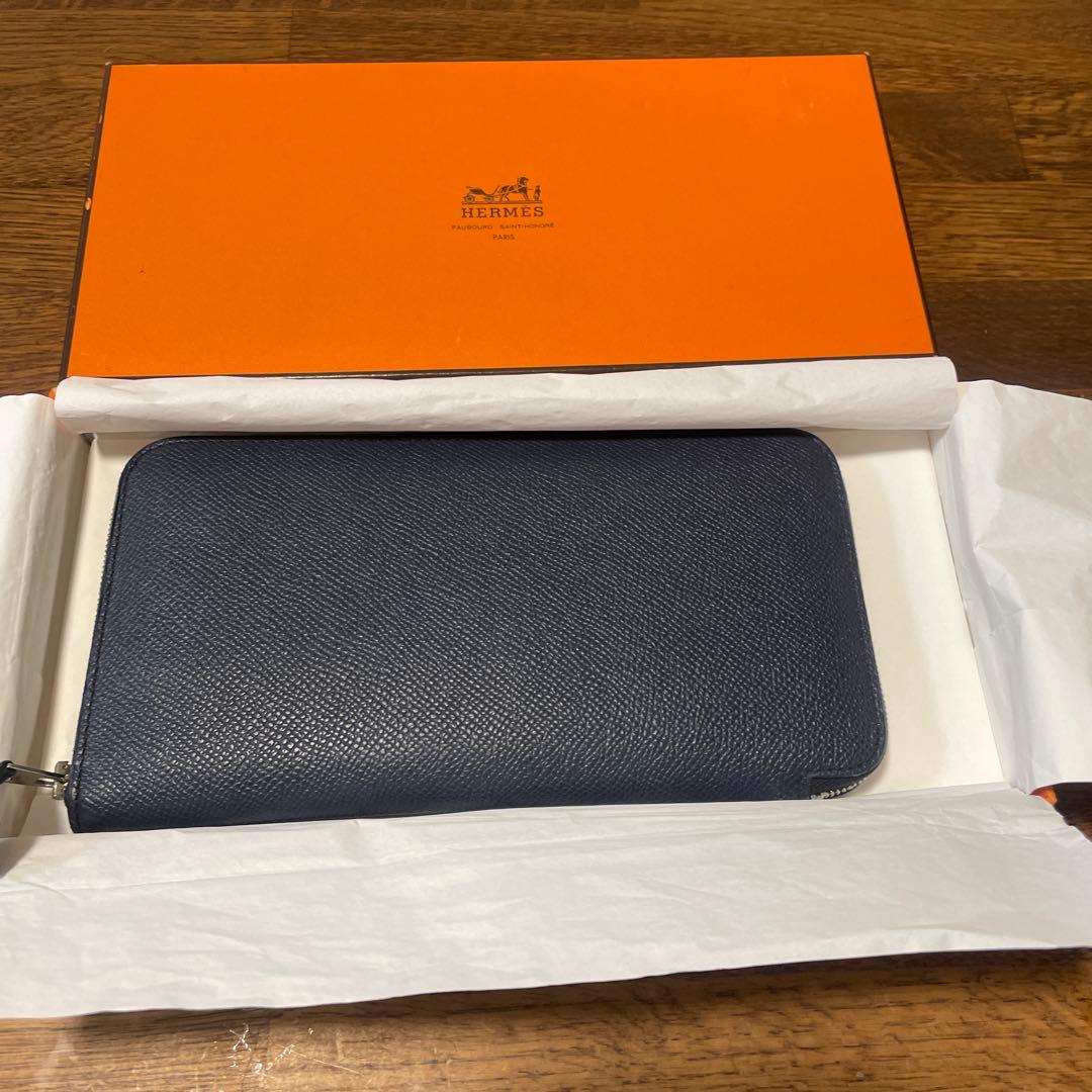 (2／11まで)HERMES ネイビー アザップオールレザー 長財布 箱付き