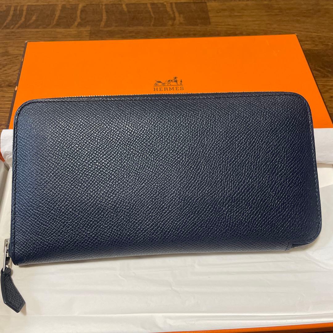 (2／11まで)HERMES ネイビー アザップオールレザー 長財布 箱付き