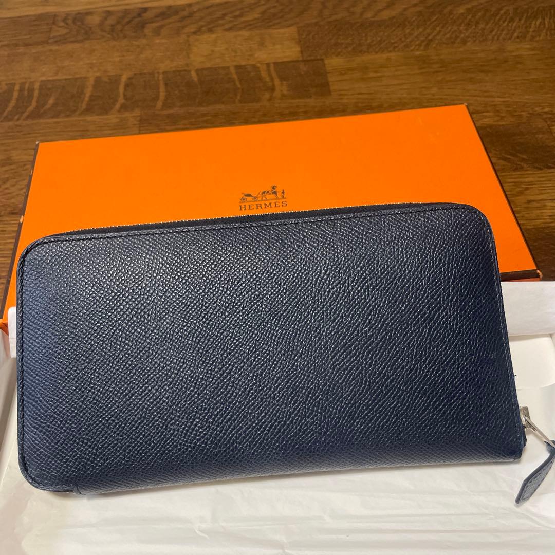 (2／11まで)HERMES ネイビー アザップオールレザー 長財布 箱付き