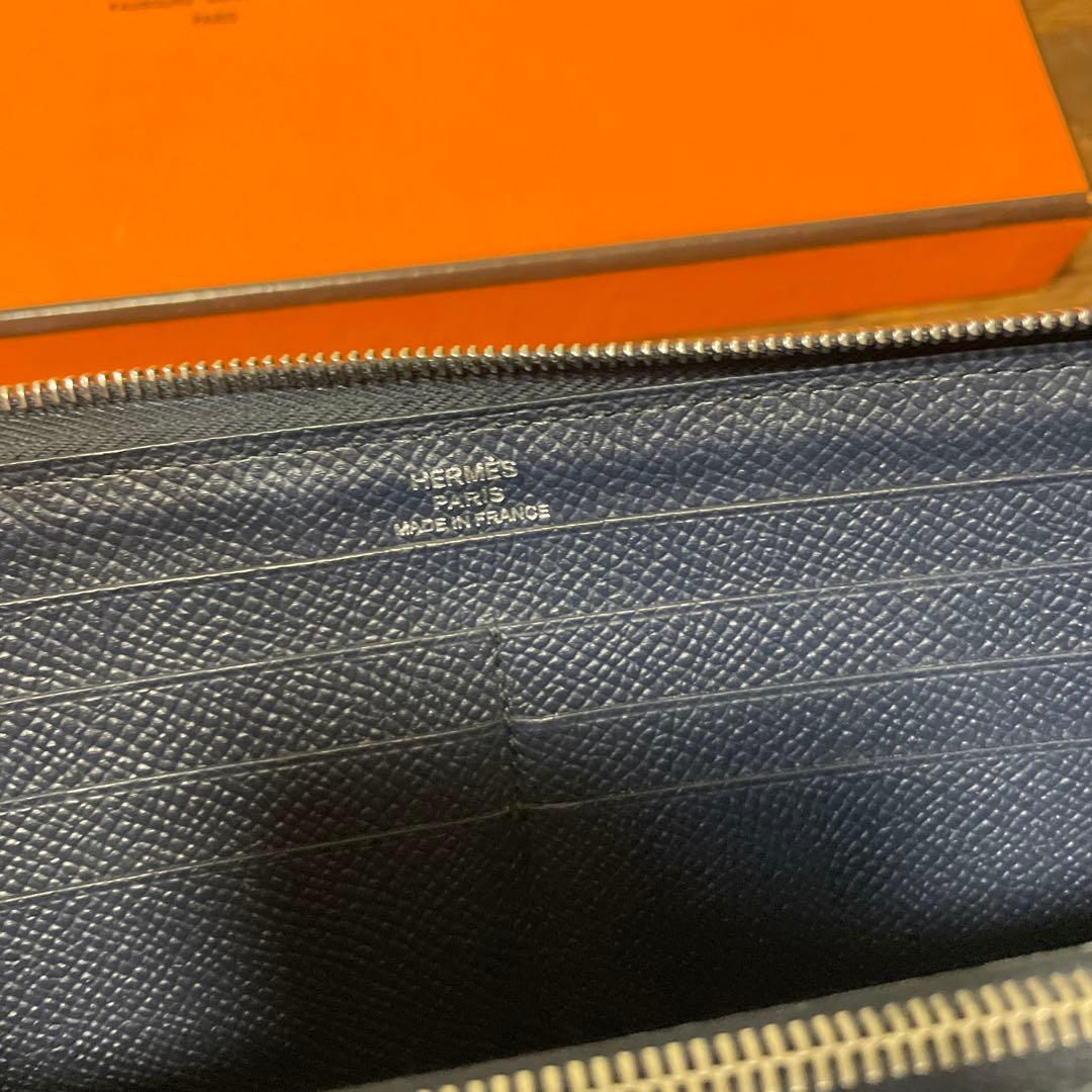 (2／11まで)HERMES ネイビー アザップオールレザー 長財布 箱付き