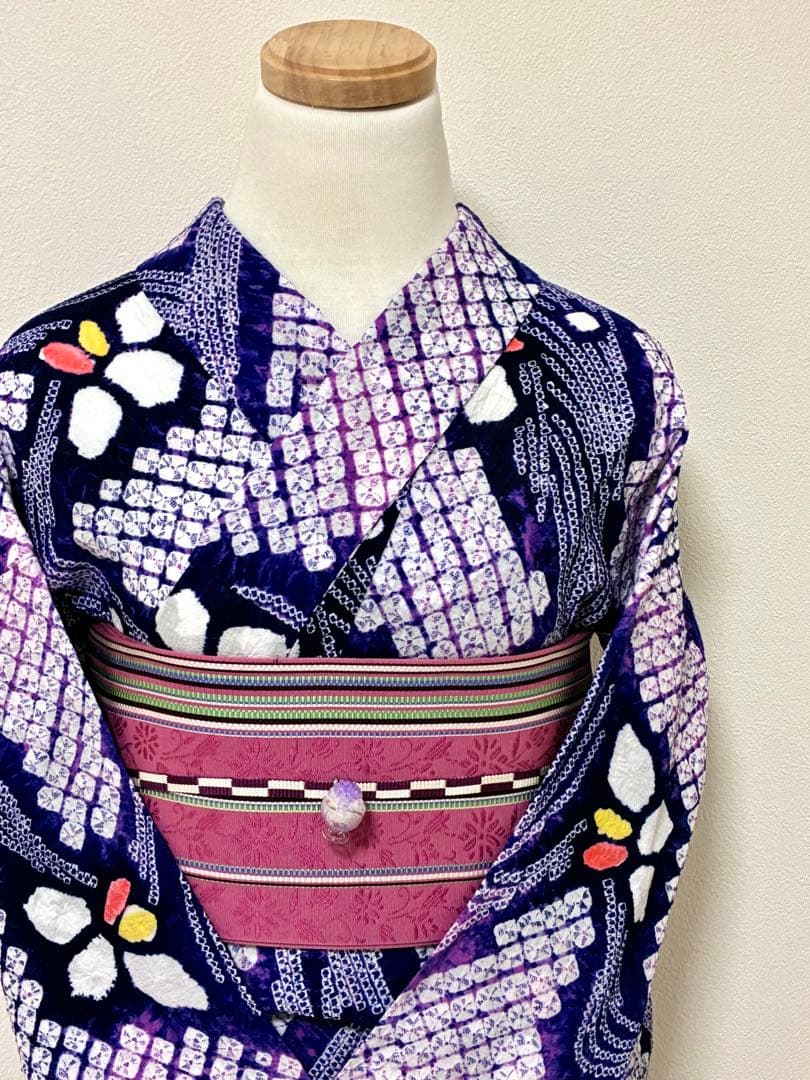 出品明日まで！　浴衣　有松鳴海絞り　菖蒲と流水　裄67.3cm