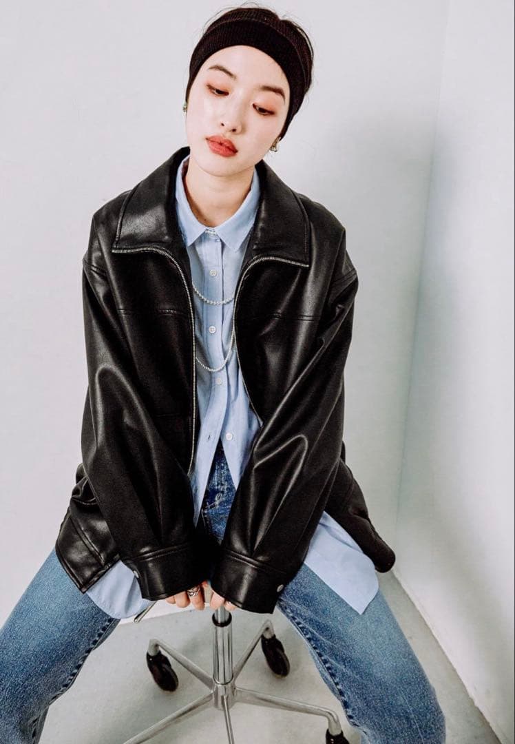 あみ⭐︎フェイクレザーブルゾン　レプシィム LEPSIM ブラック