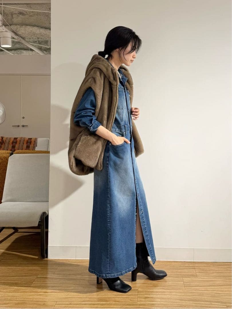 【美品】2025AW WhimGazette ストレッチデニムワンピース　ブルー