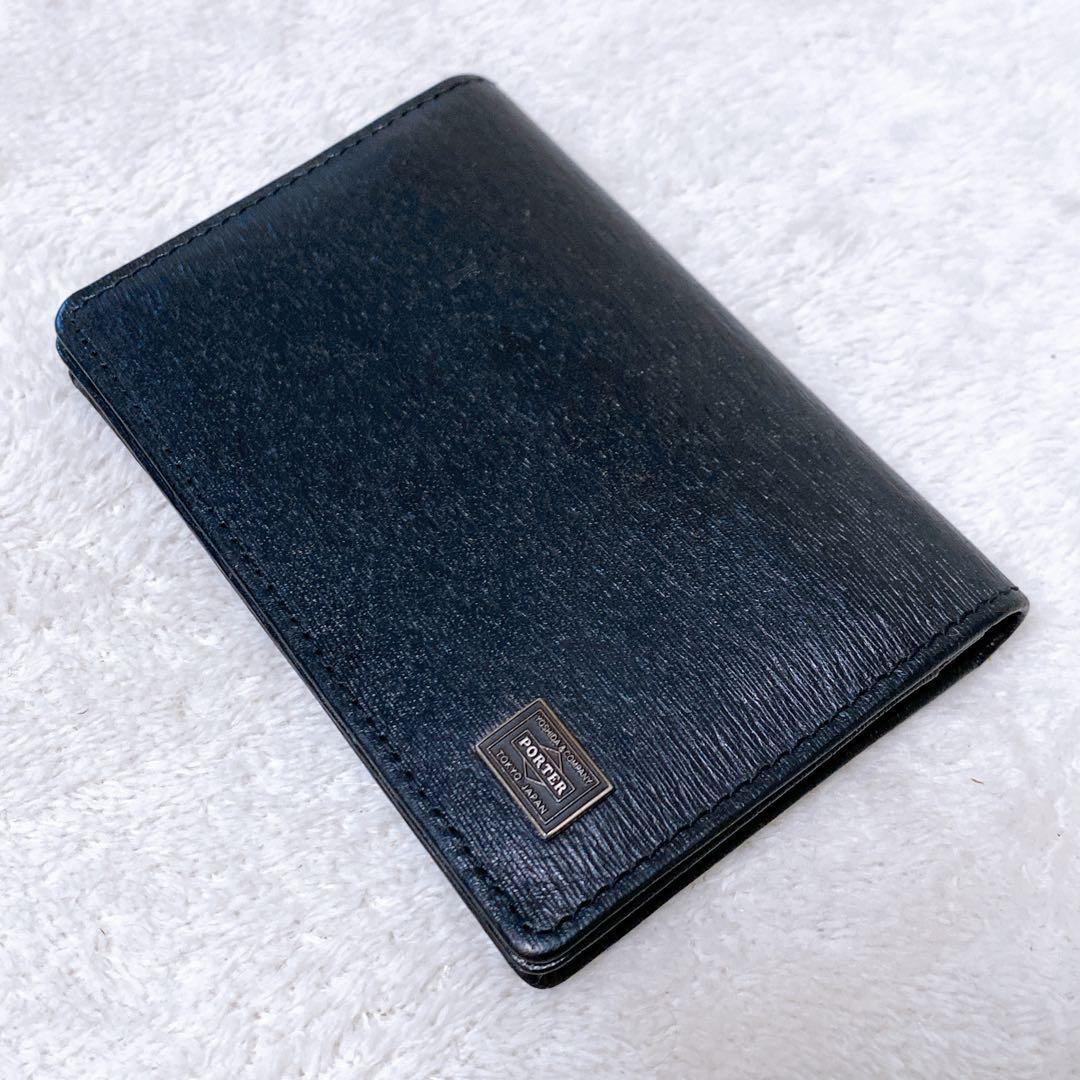 美品　PORTER　カレント　カードケース　名刺入れ　ブラック　黒　レザー　牛革