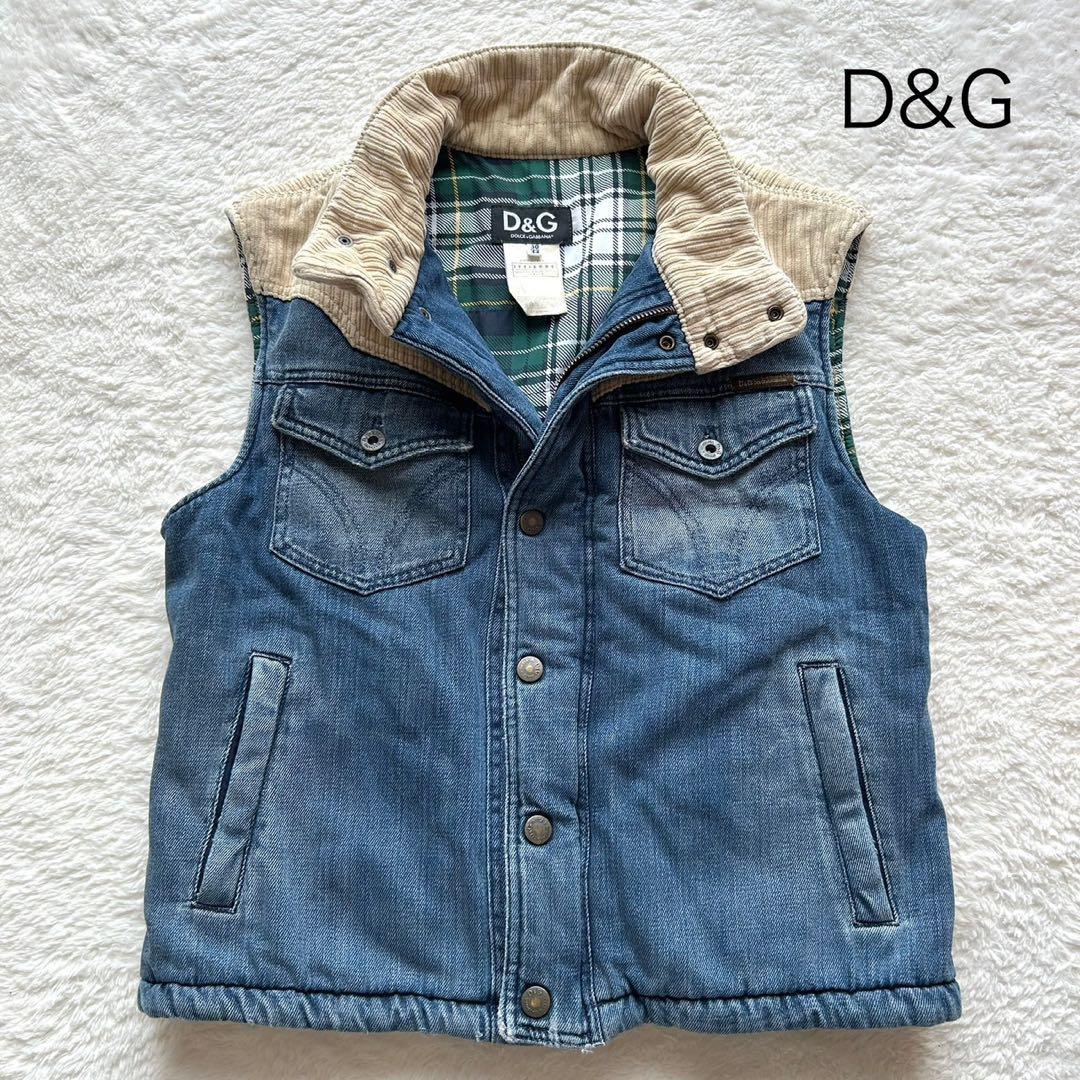 【美品】DOLCE & GABBANA デニム コーデュロイ切替ベスト YK2