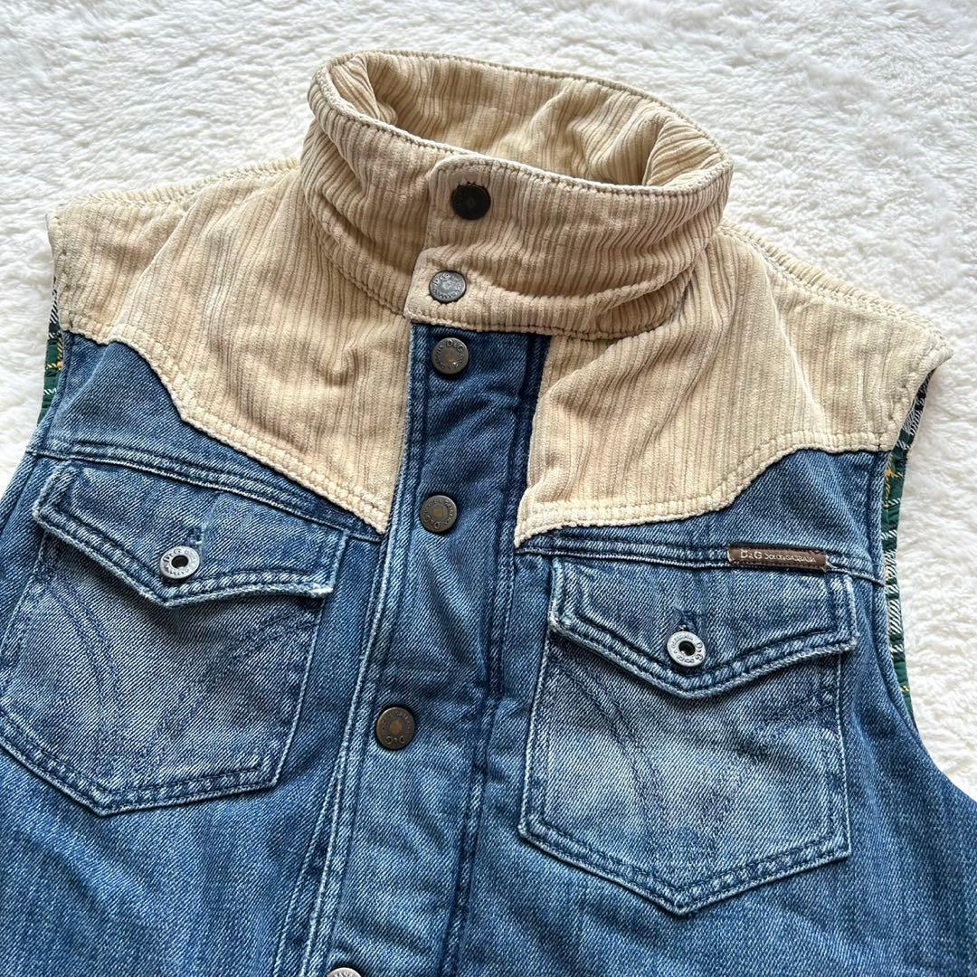 【美品】DOLCE & GABBANA デニム コーデュロイ切替ベスト YK2