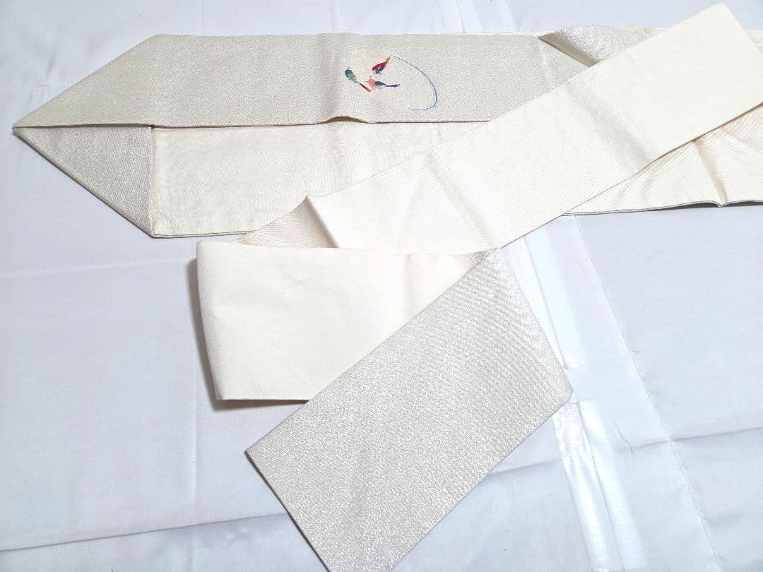 B◆着物くつろぎ 小鳥模様 金銀糸 太鼓 正絹 フォーマルな名古屋帯