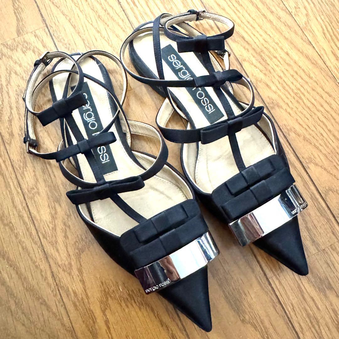 sergio rossi ブラック ストラップ リボン ミュール 35.5 黒