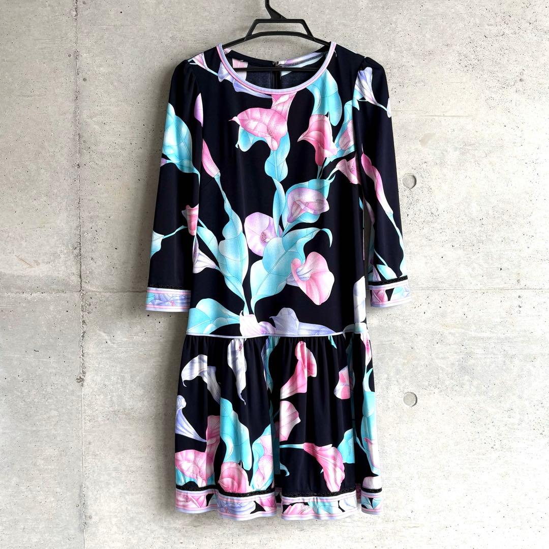 美品 LEONARD カンカン素材 ワンピース 38 花柄