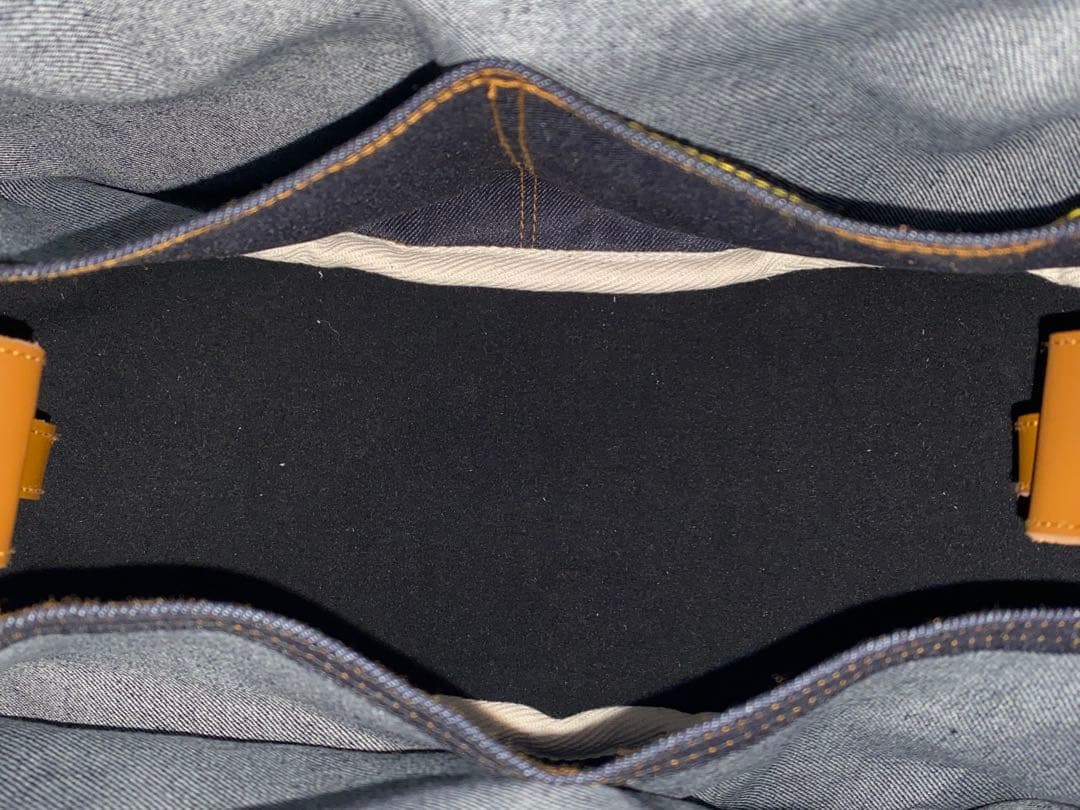 一点物☆パッチワーク☆岡山デニム4way♪あおりバッグ☆ポーチ付き