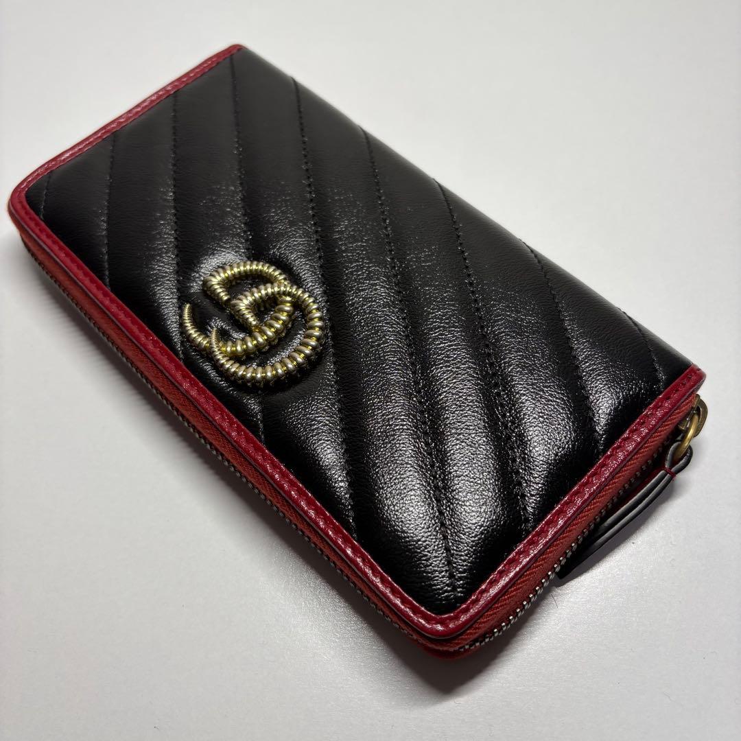 新品　グッチ GGマーモント 長財布 573810 赤　黒 GUCCI レザー