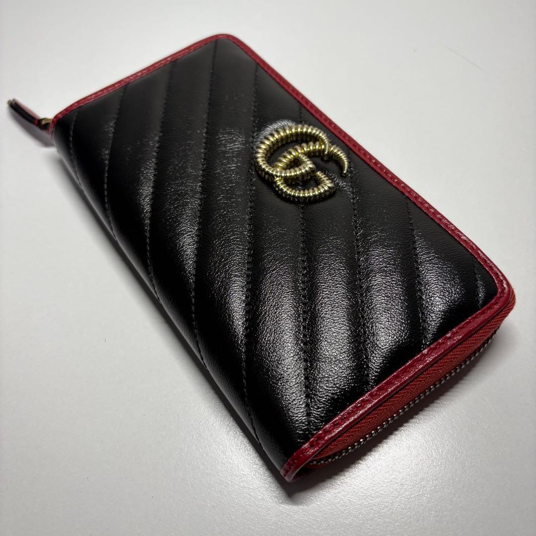 新品　グッチ GGマーモント 長財布 573810 赤　黒 GUCCI レザー