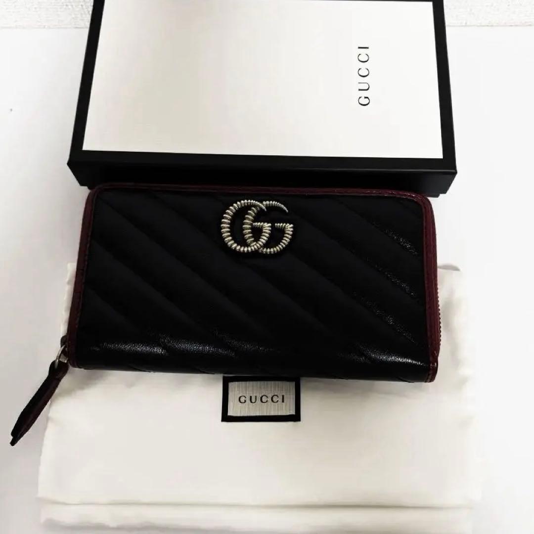 新品　グッチ GGマーモント 長財布 573810 赤　黒 GUCCI レザー