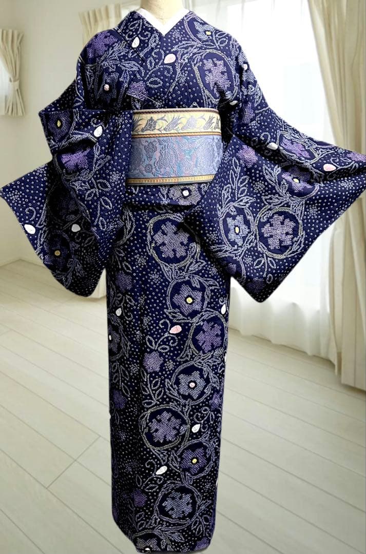 2点セット❣️新品美品✨トールサイズ✨有松鳴海絞り浴衣　藍染に紫