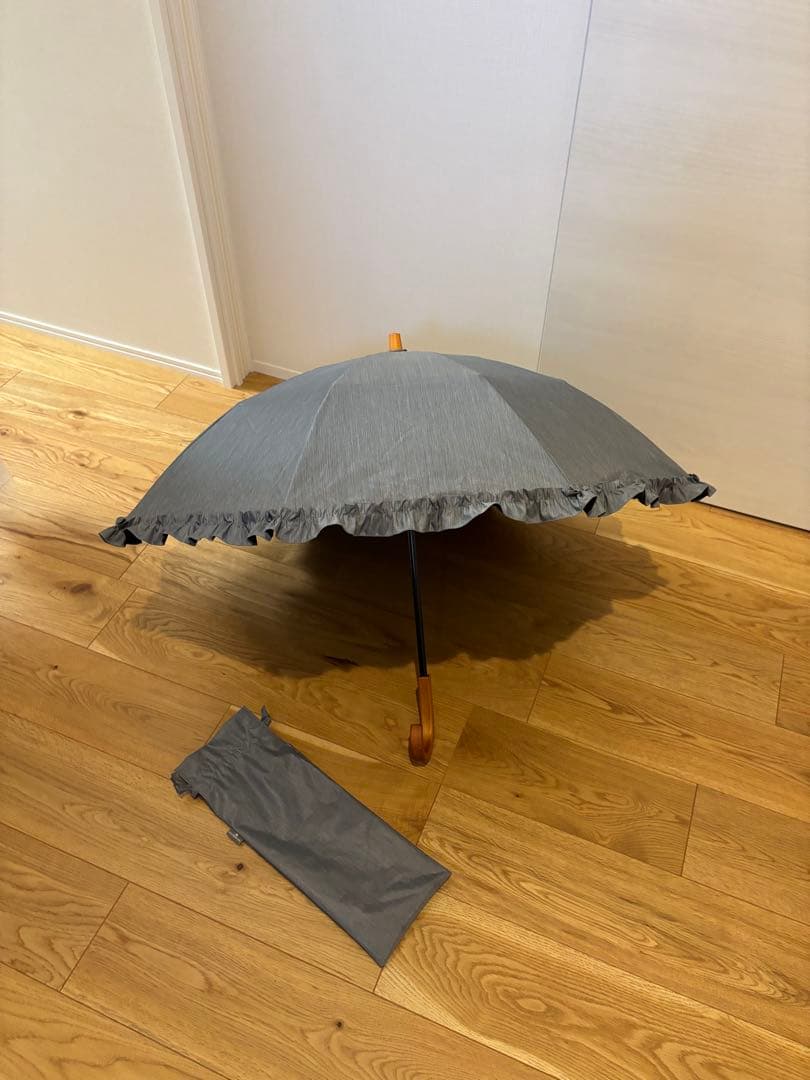 サンバリア100 2段折　フリル　フロスト　グレー　木曲がり手元