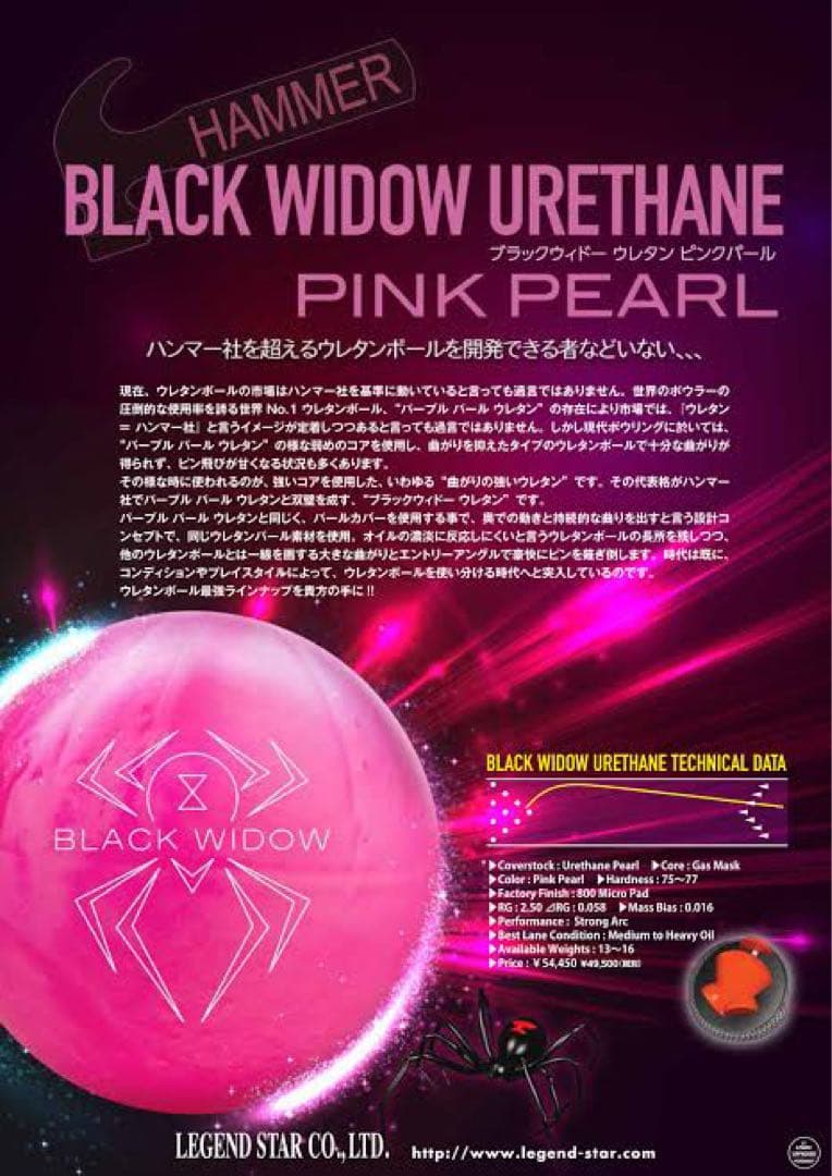 【新品未使用】ブラックウィドーウレタンピンクパール15ポンド