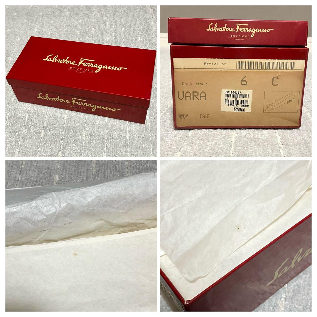 フェラガモ［パンプス］ヴァラ　ネイビー　レザー　ヒール　ゴールド　6C