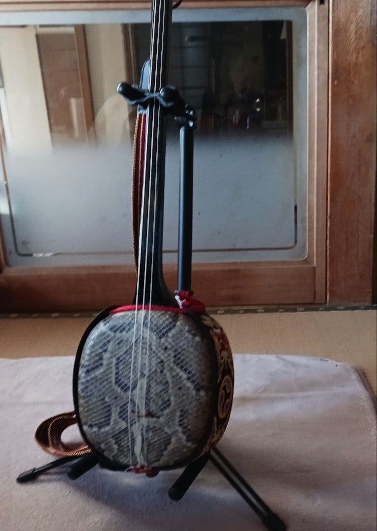 三線 本体 ヘビ皮製 3弦 ケース付き　三線スタンド サンバ　爪　チューナー