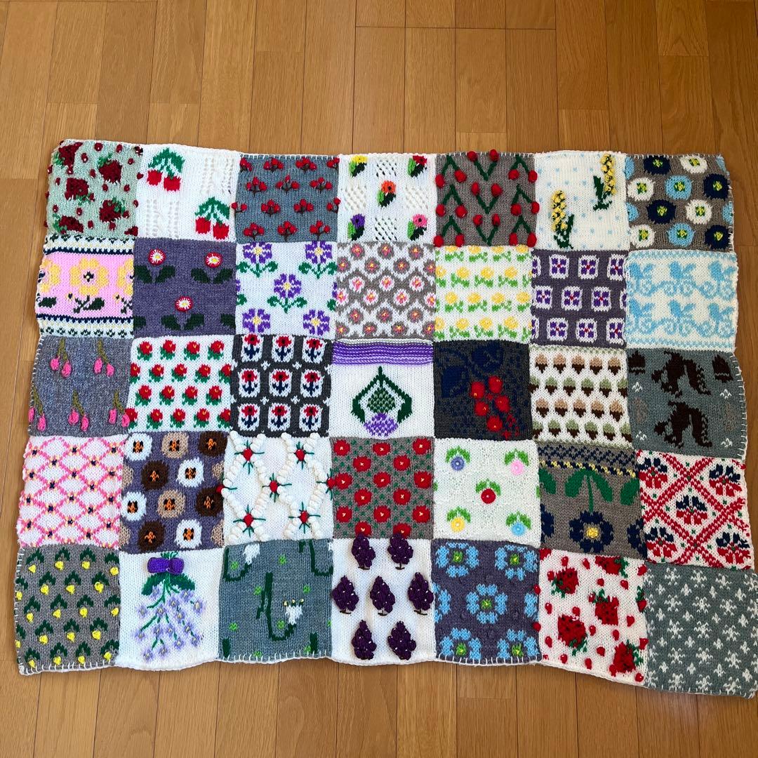 フラワーモチーフのブランケット☆ハンドメイド