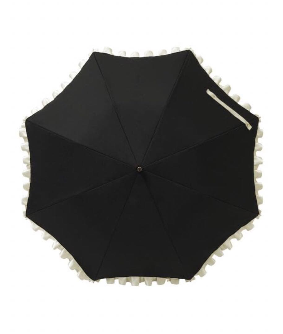 フリル付き黒い折りたたみ日傘