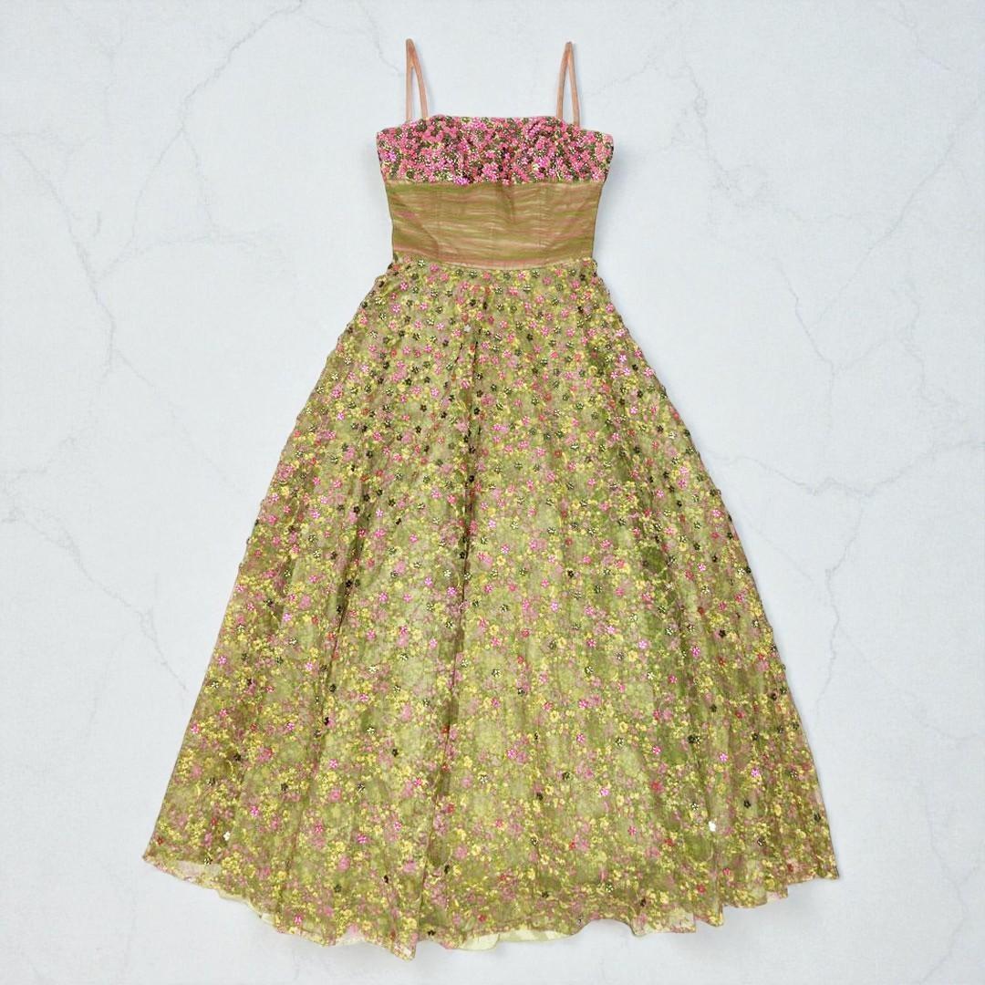 JOVANI ジョヴァニ フラワーモチーフビジュー ロングドレス