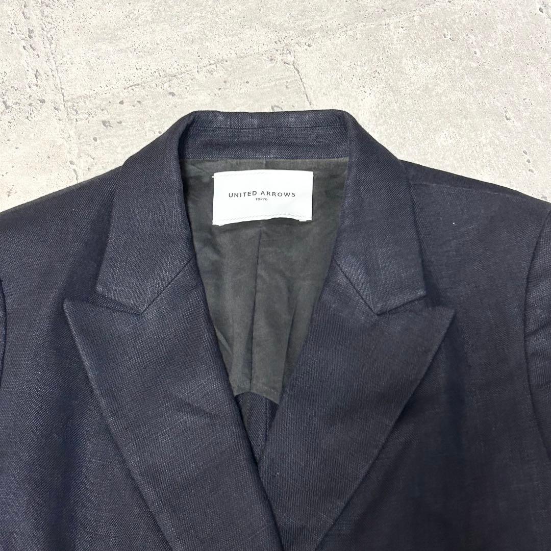 ユナイテッドアローズ リネン ダブルブレスト ジャケット【40】ネイビー