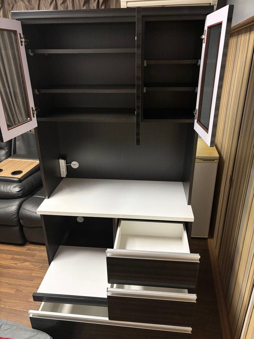 カップボード　食器棚　ブラックウッド　90cm幅