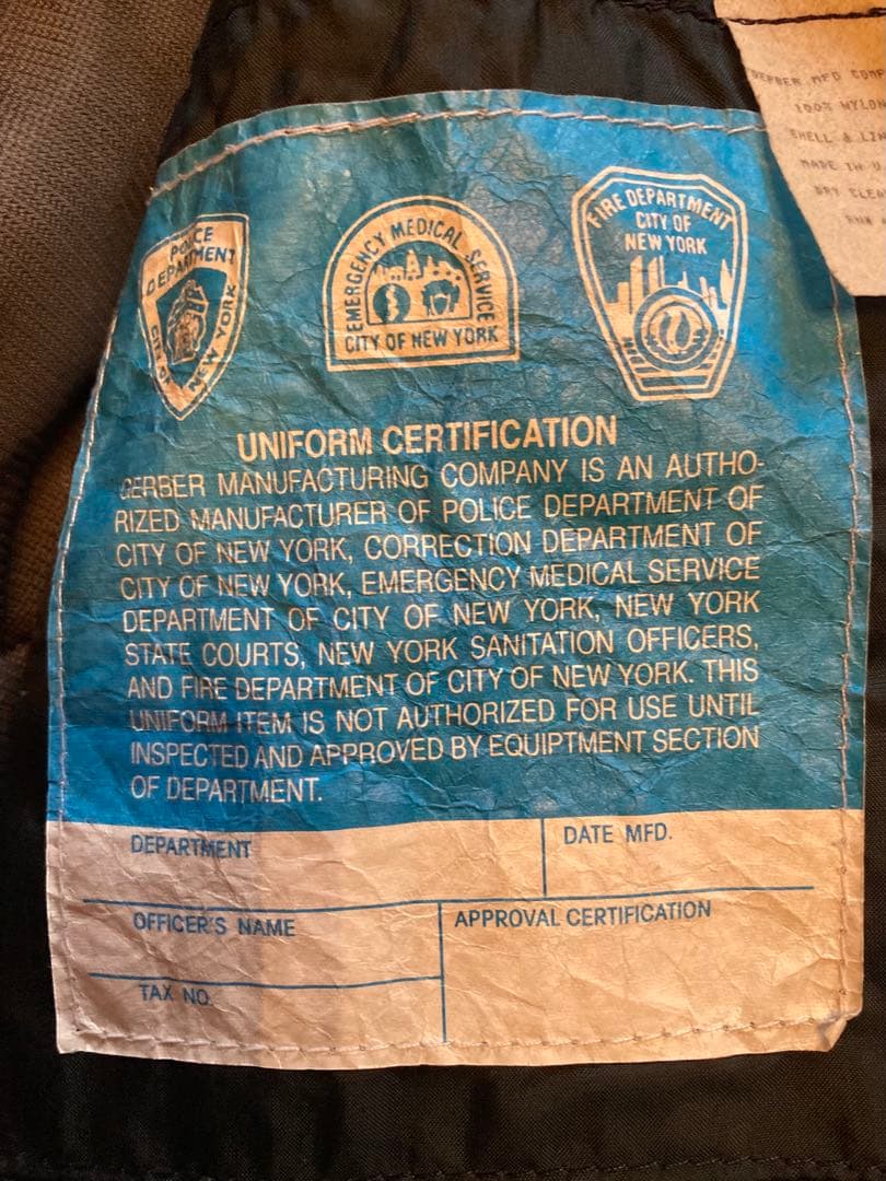 ニューヨーク市警察(NYPD) ポリスジャケットIDEAL ZIP ライナー付