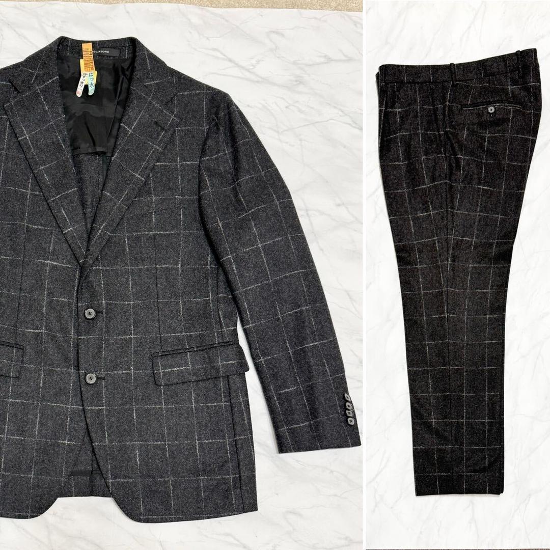 イタリア製タリアトーレ秋冬メンズスー#48ブロックチェックグレー